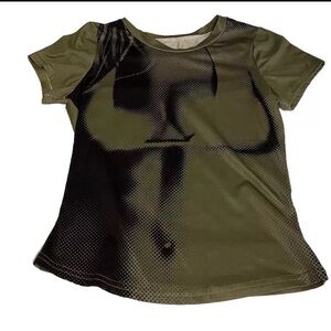 H&M Green and Black Crop Top Casual Cotton Blend